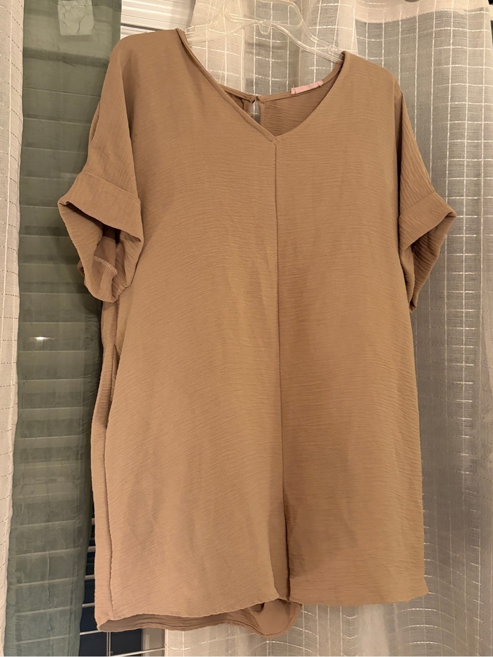 Easy V-Neck Short Sleeve Romper in Camel